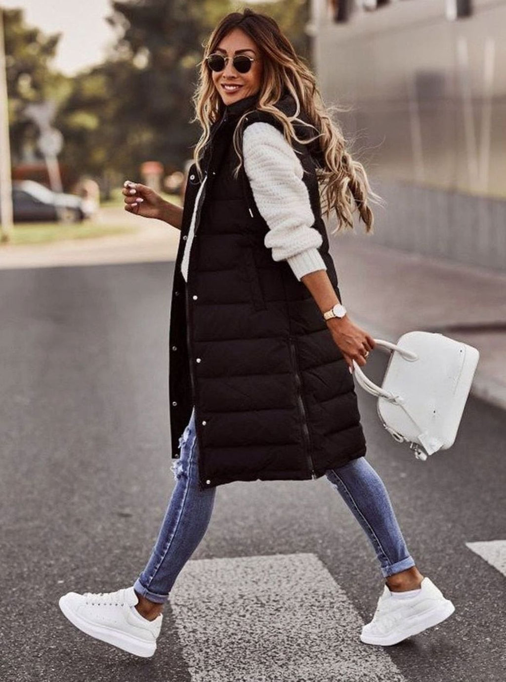 Women's Long Hooded Quilted Puffer Vest