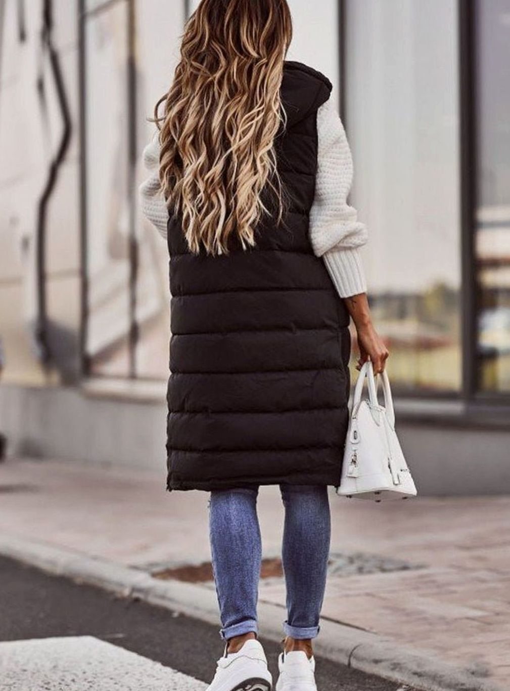 Women's Long Hooded Quilted Puffer Vest