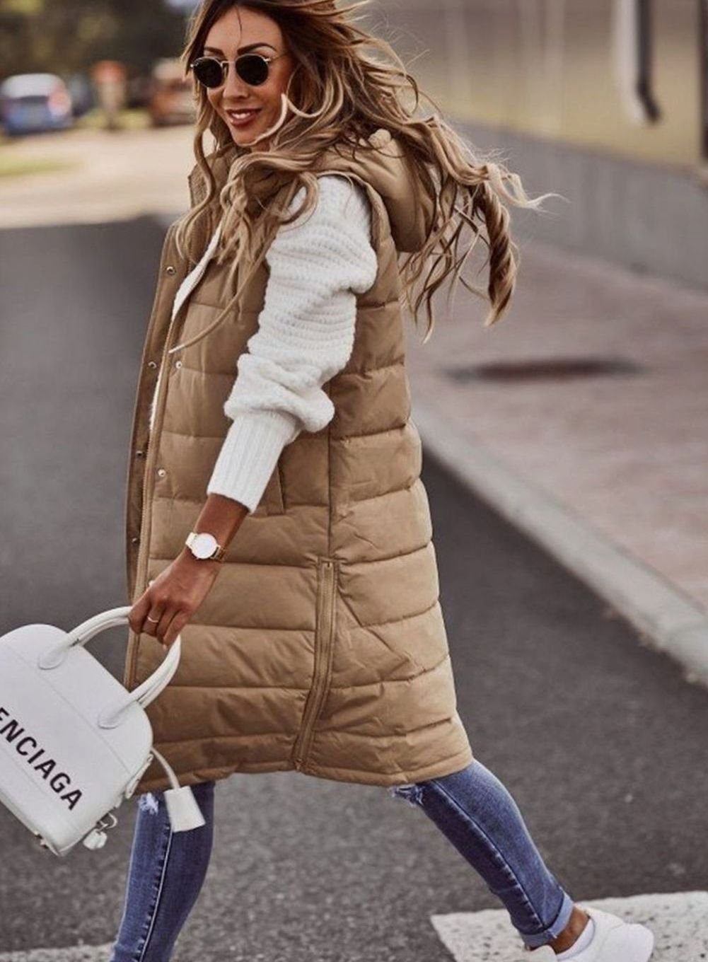 Women's Long Hooded Quilted Puffer Vest