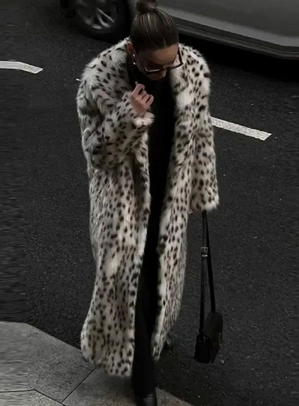 Women's Long Leopard Print Faux Fur Maxi Coat