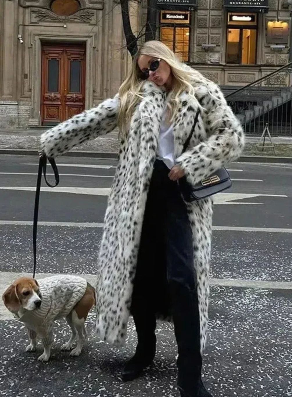 Women's Long Leopard Print Faux Fur Maxi Coat