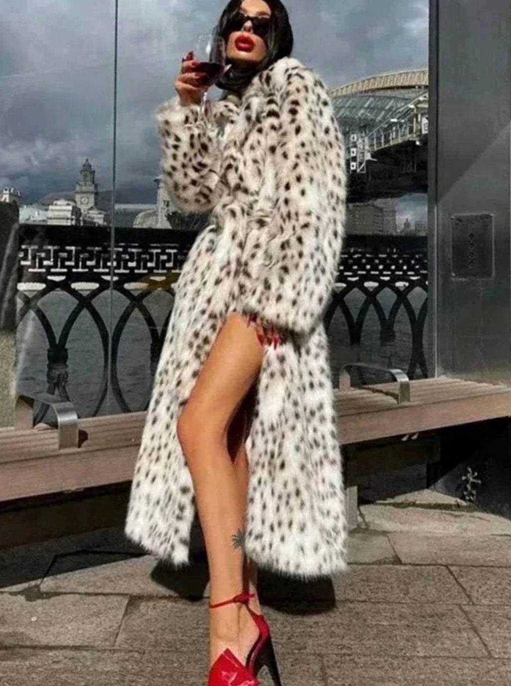 Women's Long Leopard Print Faux Fur Maxi Coat