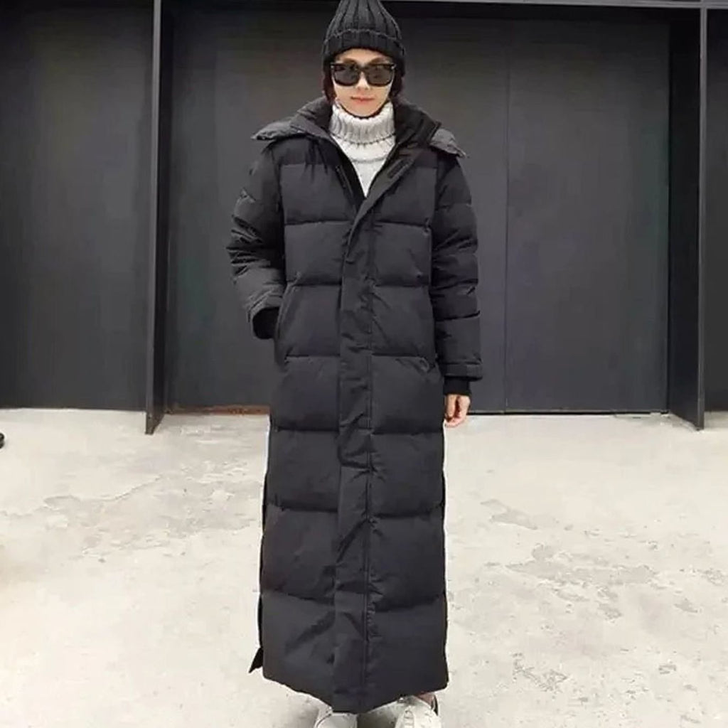 Women's Long Puffer Coat Hooded Maxi Winter Jacket - Black