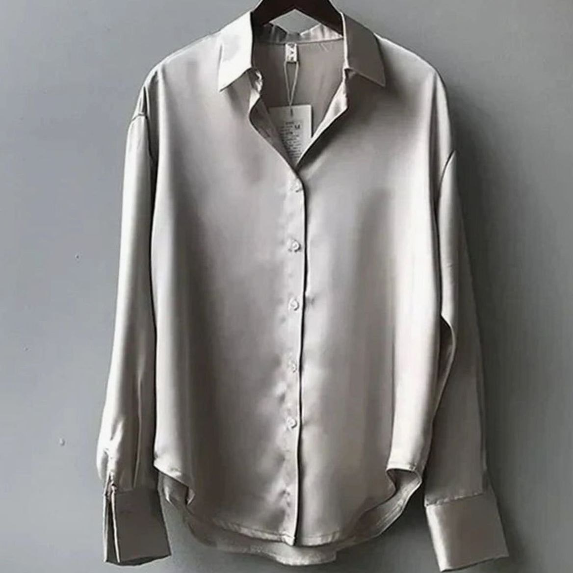 Women's Long Sleeve Button-Down Satin Blouses Collared Top - Gray