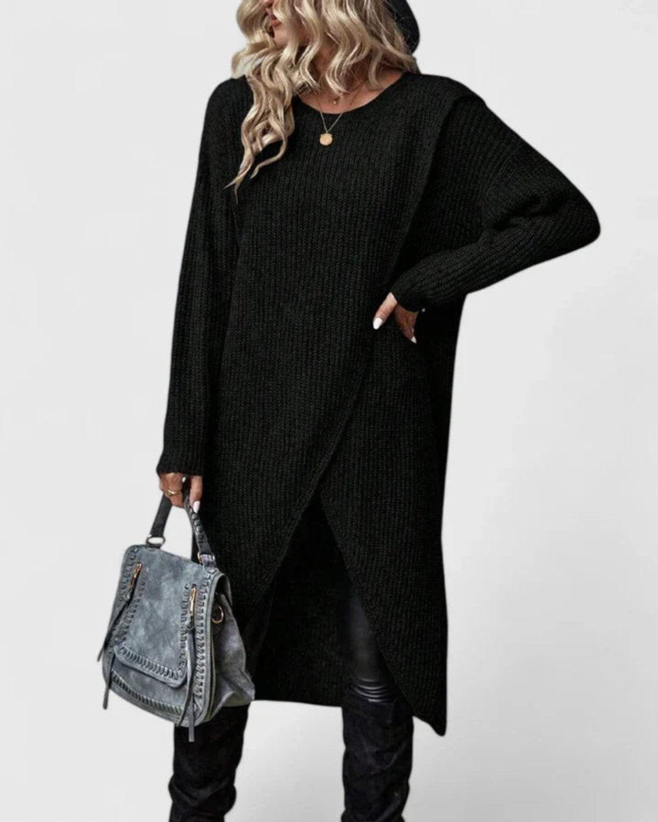 Women's Long-Sleeve Crossover Knit Sweater Dress