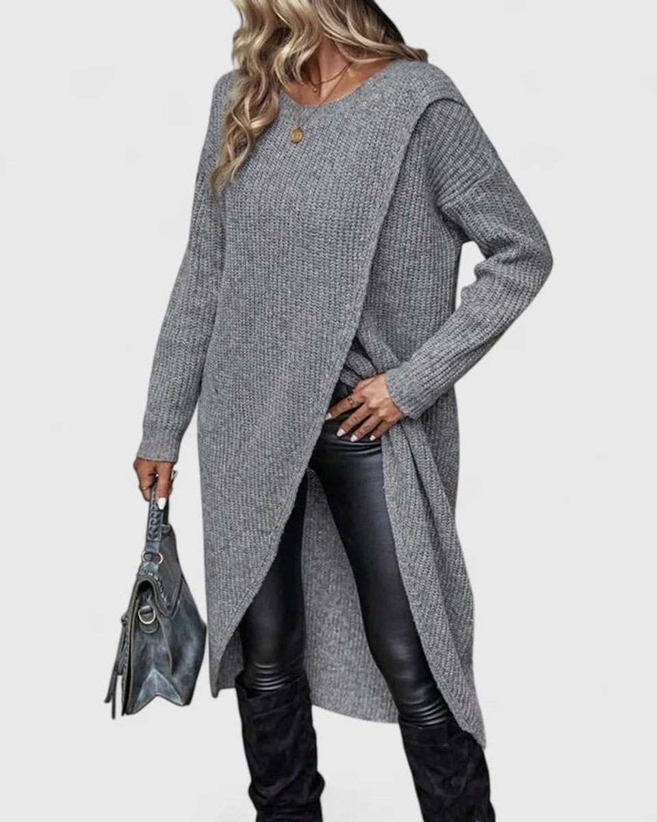 Women's Long-Sleeve Crossover Knit Sweater Dress