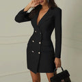 Women's Long-Sleeve Double-Breasted Blazer Mini Dress - Black