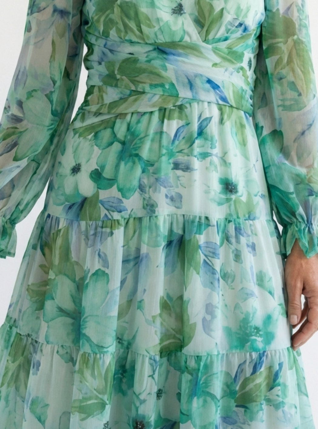 Women's Long Sleeve Floral Maxi Dress V-Neck Tiered