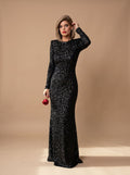 Women's Long-Sleeve Open-Back Sequin Maxi Dress