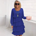 Women's Long-Sleeve Tiered Ruffle Midi Dress - Blue