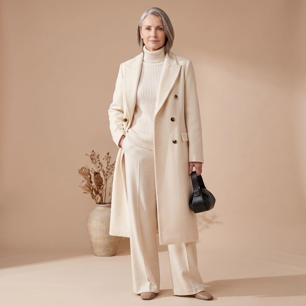 Women's Longline Double-Breasted Wide-Lapel Tailored Coat - White