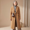 Women's Longline Double-Breasted Wide-Lapel Tailored Coat - Khaki