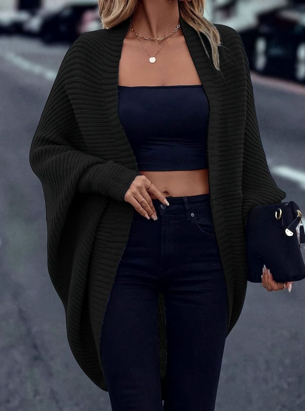 Women's Longline Open-Front Batwing Knit Cardigan
