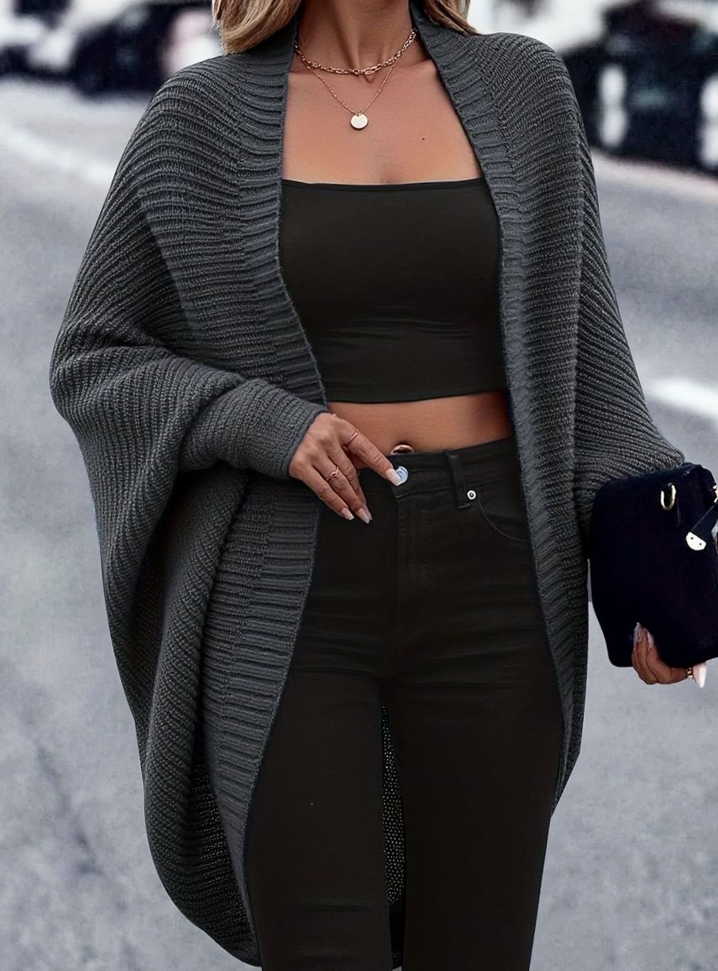Women's Longline Open-Front Batwing Knit Cardigan