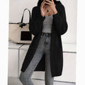 Women's Longline Open-Front Ribbed Knit Cardigan Pockets - Black