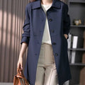 Women's Longline Single-Breasted Button-Front Trench Coat - Dark Blue
