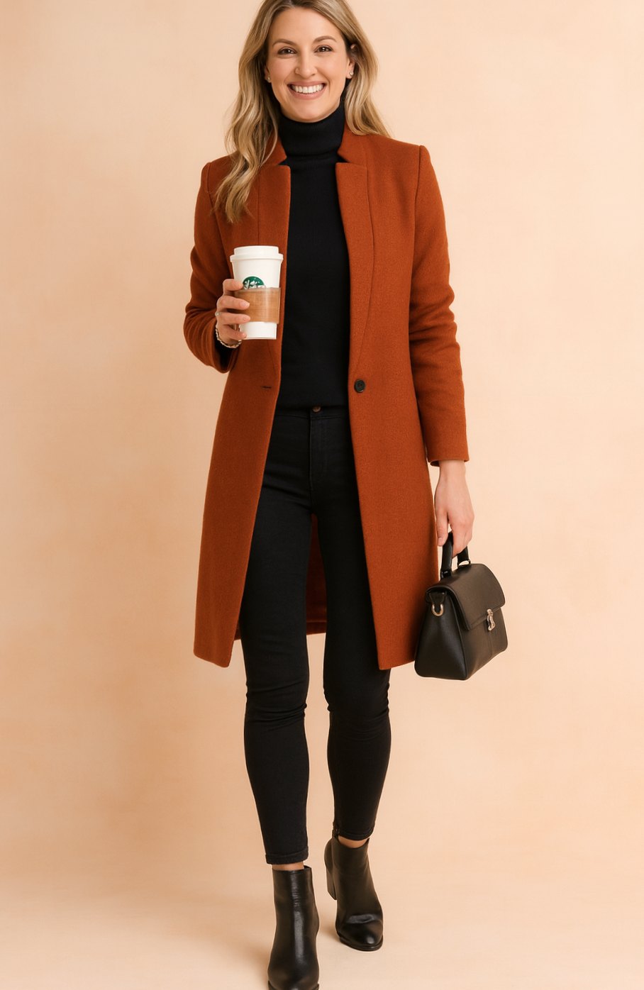 Women's Longline Straight-Cut Woolen Overcoat