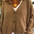 Women's Loose-Fit V-Neck Button-Front Knit Cardigan - Khaki
