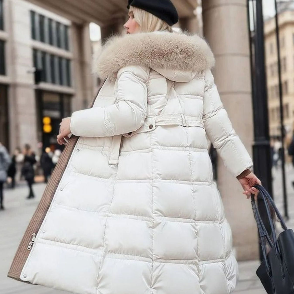 Women's Luxury Fur-Hood Long Puffer Winter Parka