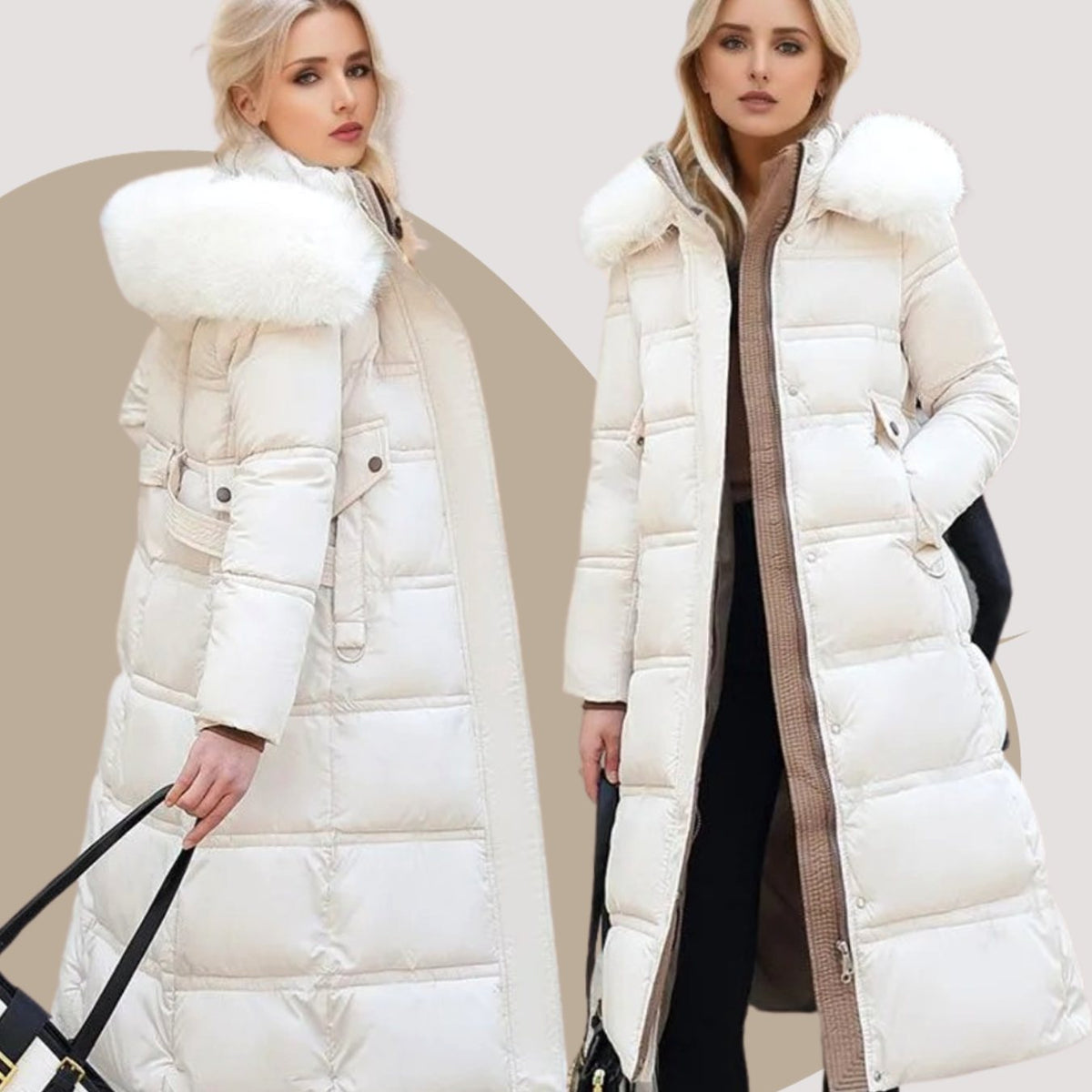Women's Luxury Fur-Hood Long Puffer Winter Parka