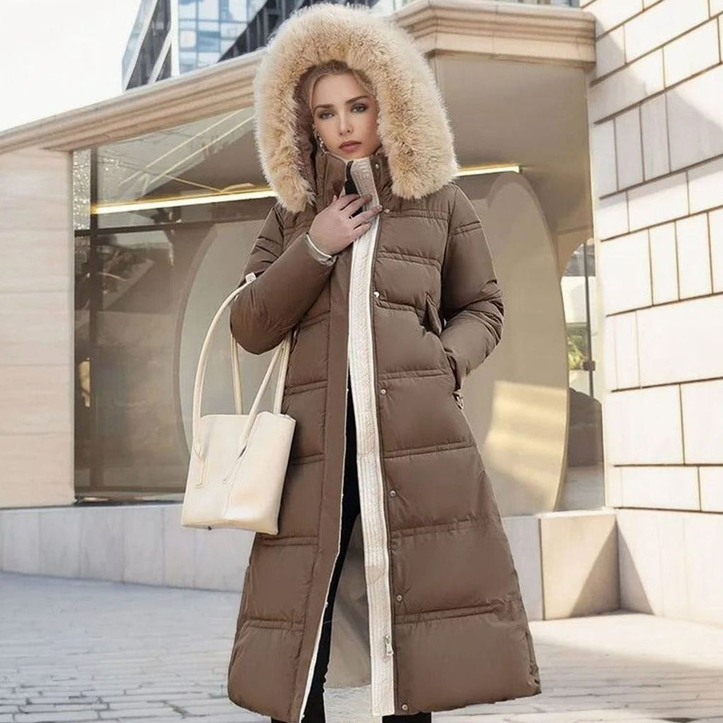 Women's Luxury Fur-Hood Long Puffer Winter Parka