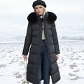 Women's Luxury Fur-Hood Long Puffer Winter Parka - Black