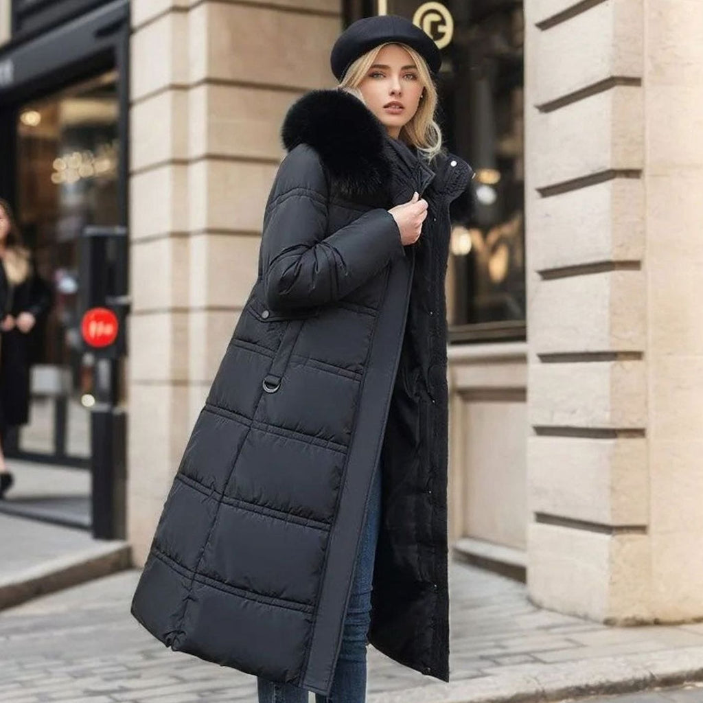 Women's Luxury Fur-Hood Long Puffer Winter Parka