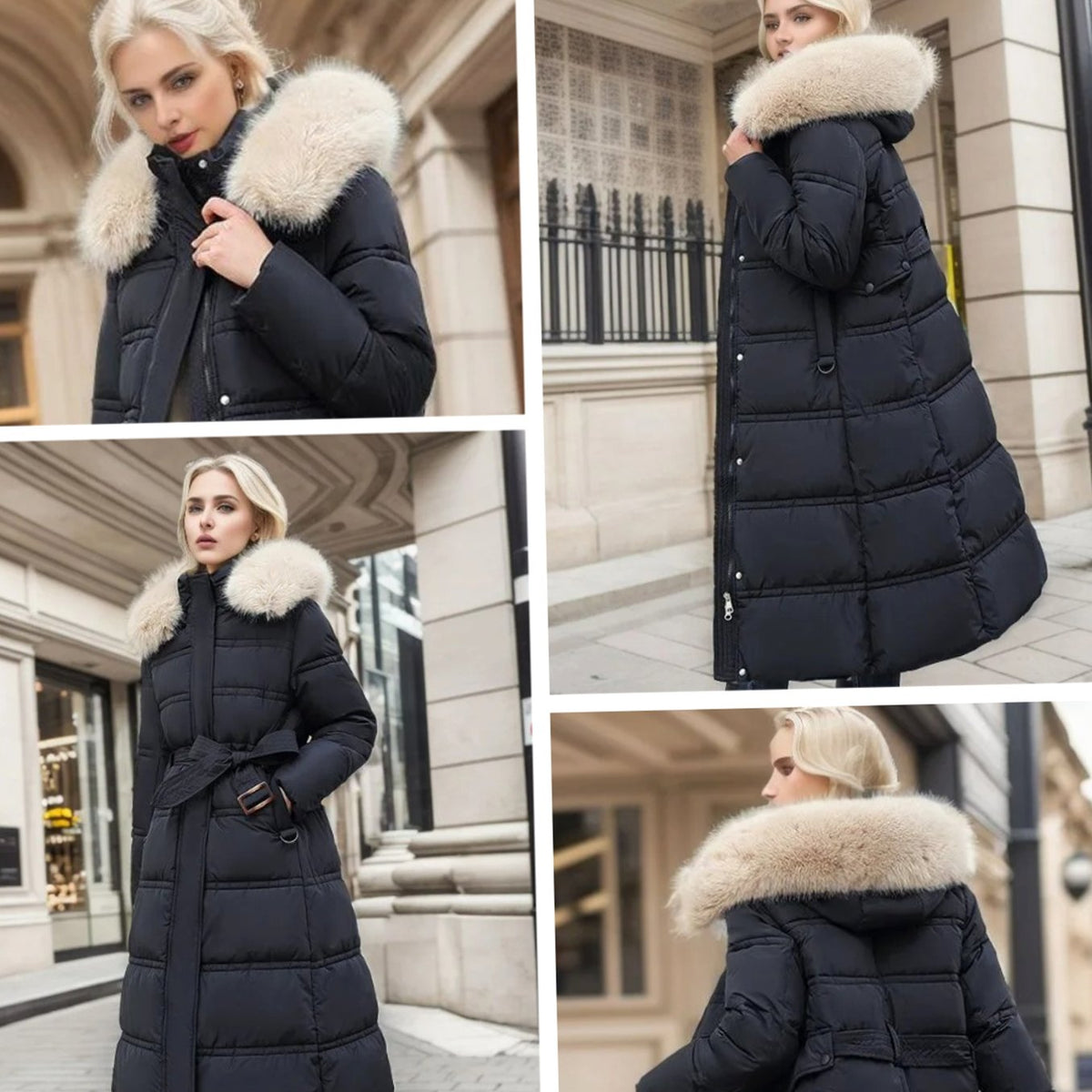 Women's Luxury Fur-Hood Long Puffer Winter Parka
