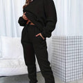 Women's Matching Sweatshirt Jogger Set Relaxed-Fit Drawstring Two-Piece - Black