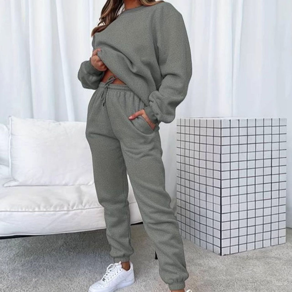 Women's Matching Sweatshirt Jogger Set Relaxed-Fit Drawstring Two-Piece - Grey