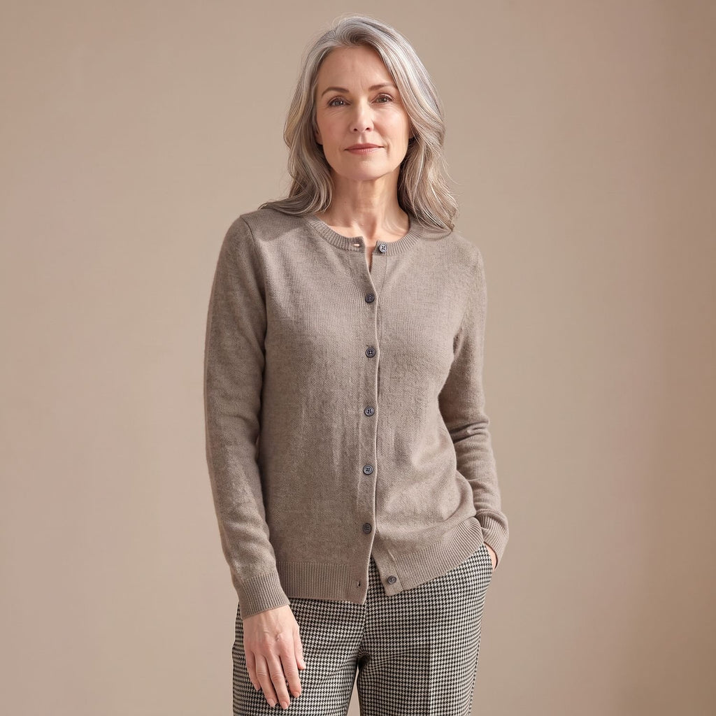 Women's Merino Wool Cashmere Button-Front Knit Cardigan - Brown