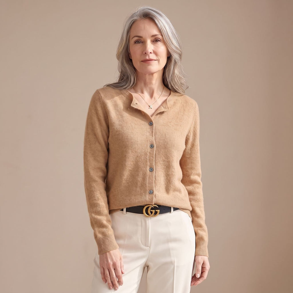 Women's Merino Wool Cashmere Button-Front Knit Cardigan - Light Brown