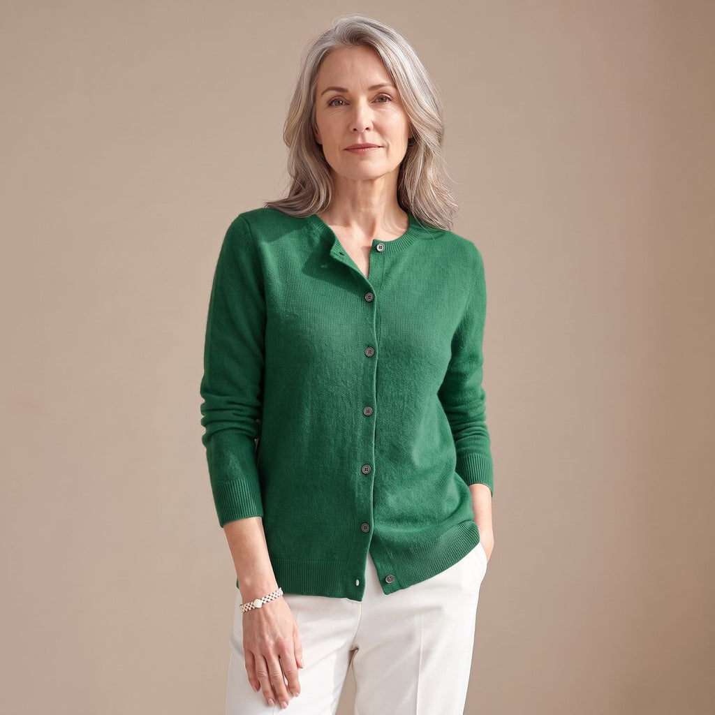 Women's Merino Wool Cashmere Button-Front Knit Cardigan - Dark Green
