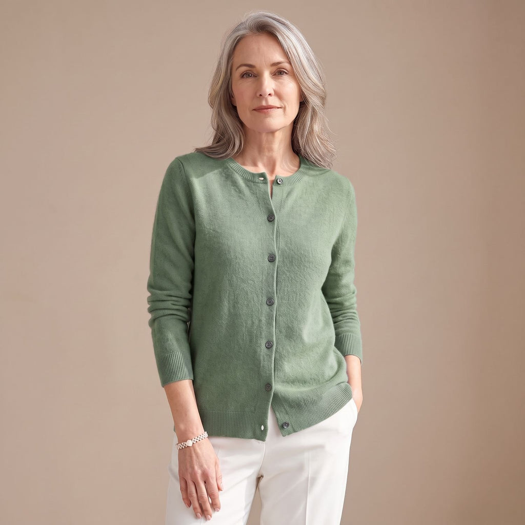 Women's Merino Wool Cashmere Button-Front Knit Cardigan - Light Green