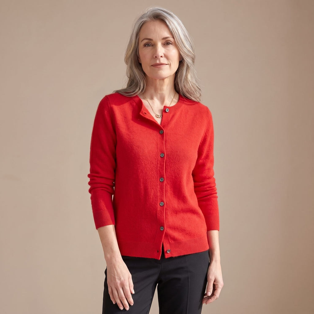 Women's Merino Wool Cashmere Button-Front Knit Cardigan - Red