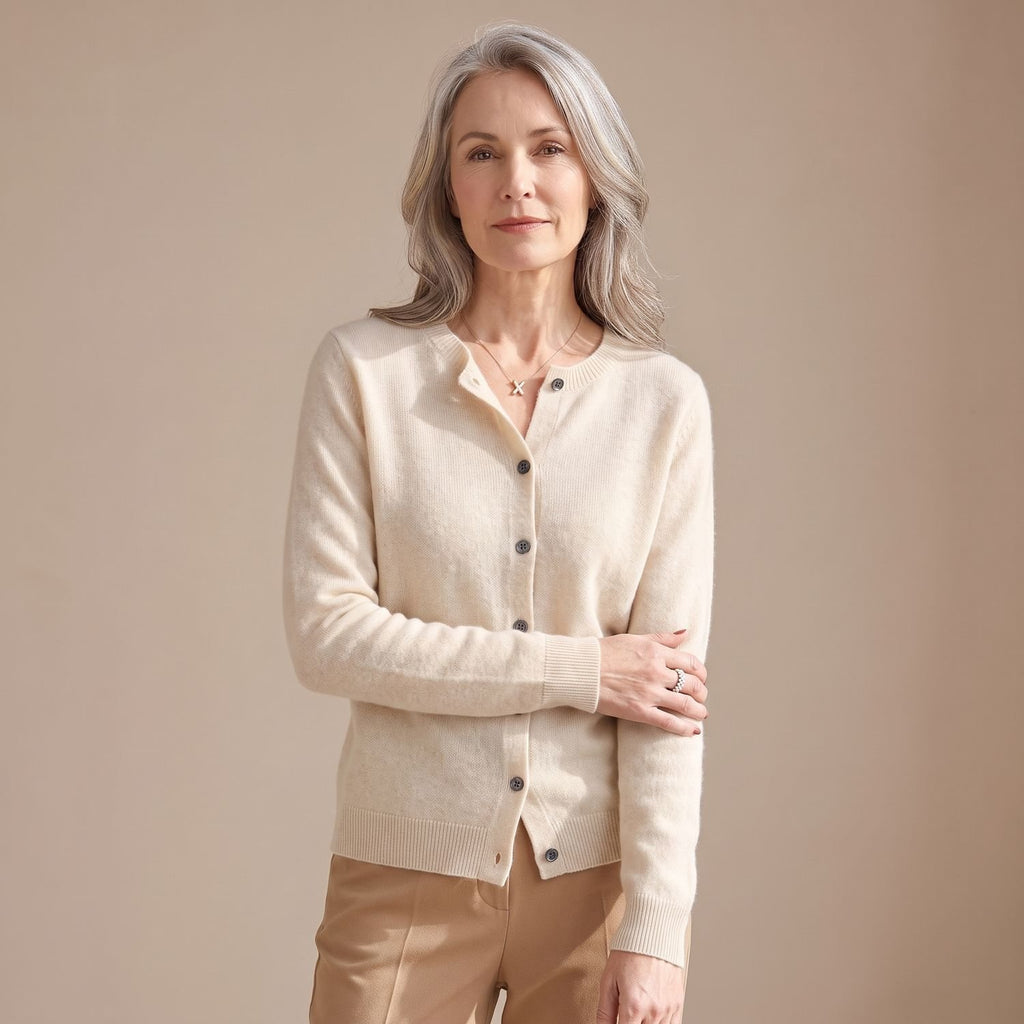 Women's Merino Wool Cashmere Button-Front Knit Cardigan - Khaki