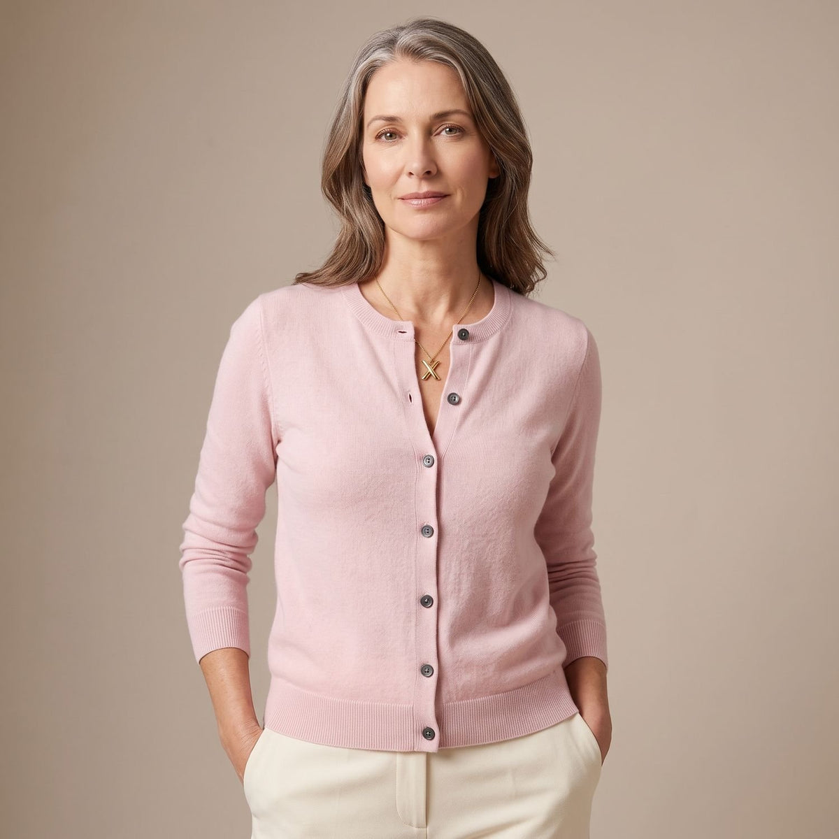 Women's Merino Wool Cashmere Button-Front Knit Cardigan - Light Pink