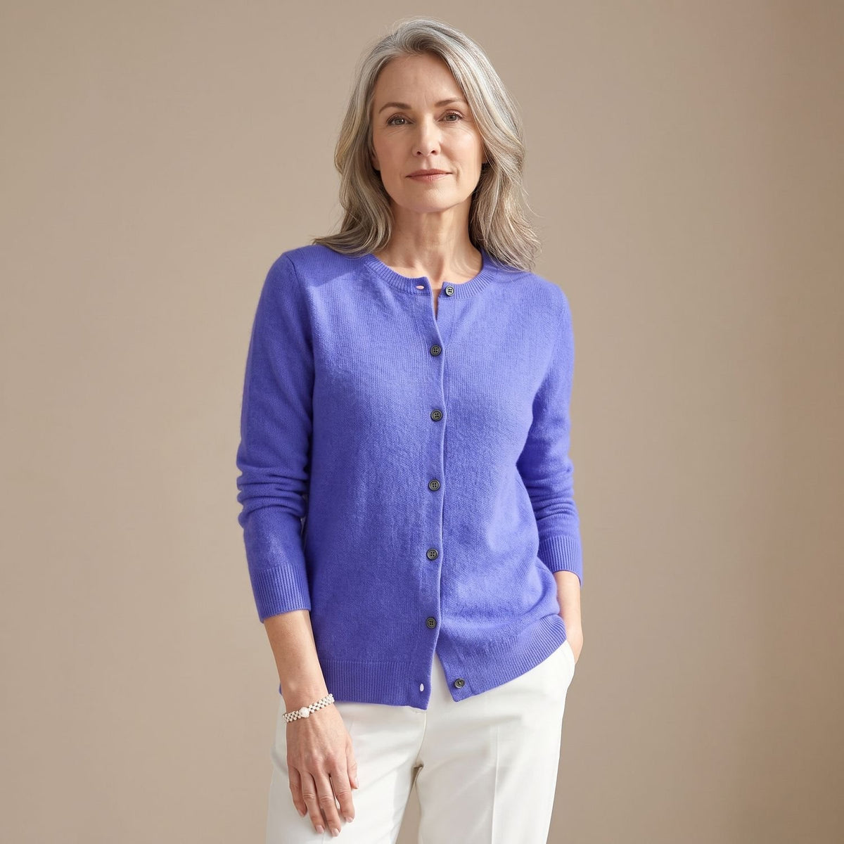 Women's Merino Wool Cashmere Button-Front Knit Cardigan - Dark Blue