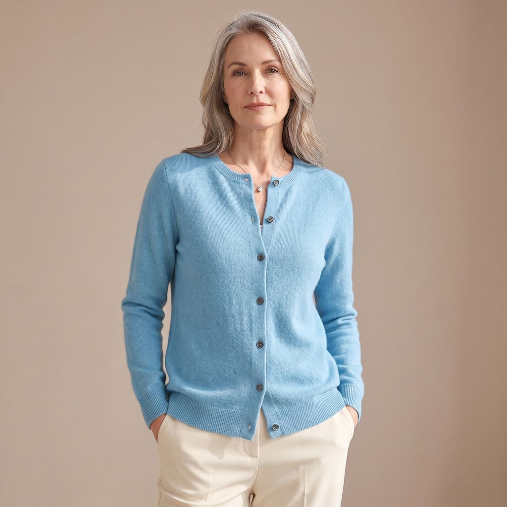 Women's Merino Wool Cashmere Button-Front Knit Cardigan - Light Blue