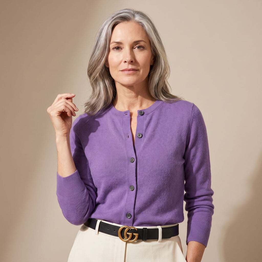 Women's Merino Wool Cashmere Button-Front Knit Cardigan - Purple