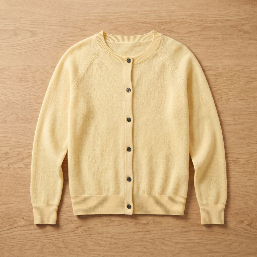 Women's Merino Wool Long-Sleeve Button-Front Knit Cardigan - Yellow