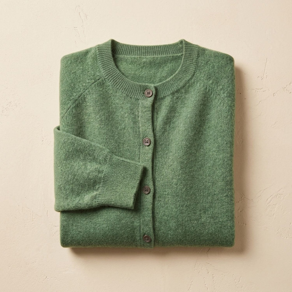 Women's Merino Wool Long-Sleeve Button-Front Knit Cardigan - Green