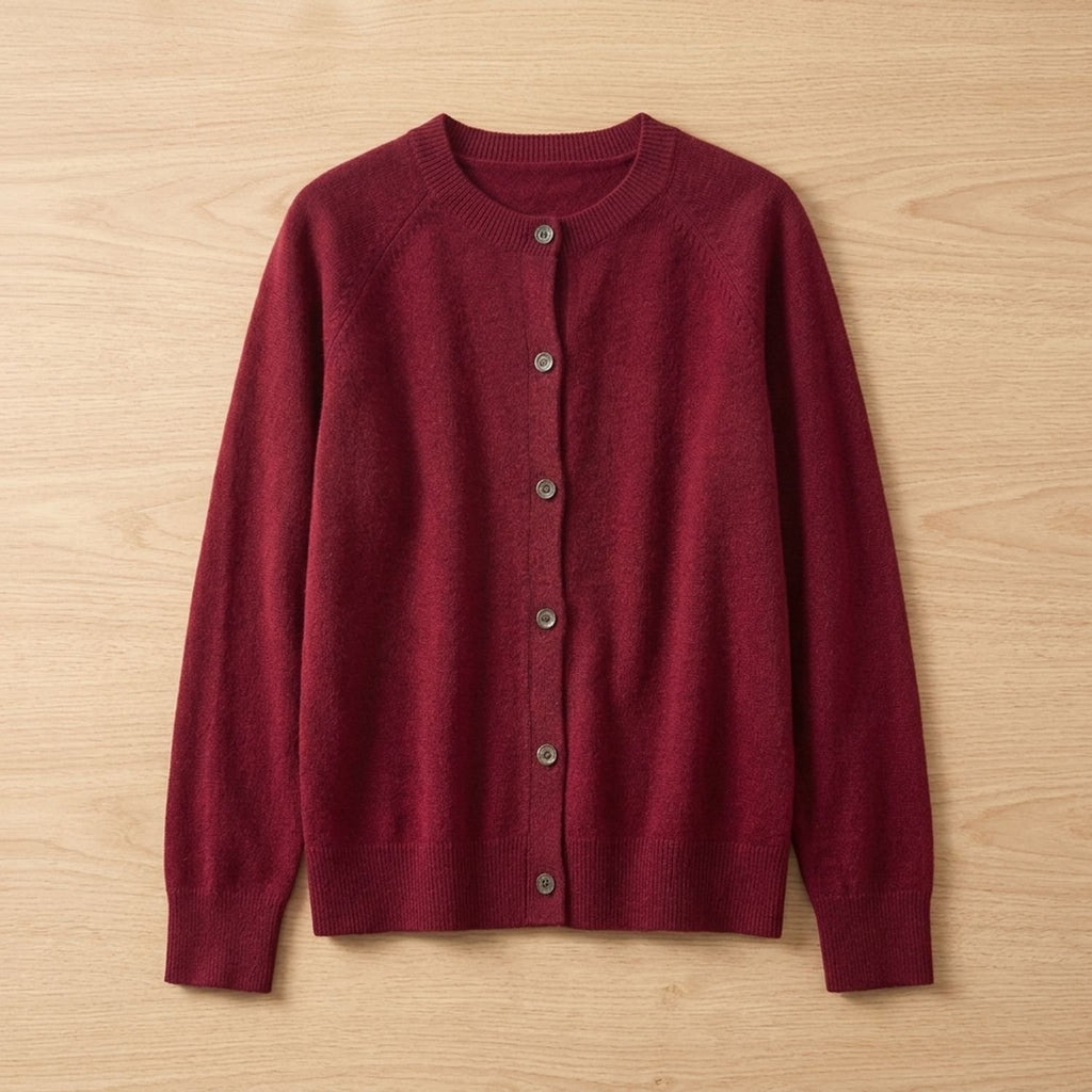 Women's Merino Wool Long-Sleeve Button-Front Knit Cardigan - Red