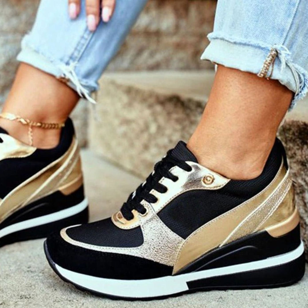 Women's Metallic Colorblock Lace-Up Wedge Trendy Sneakers