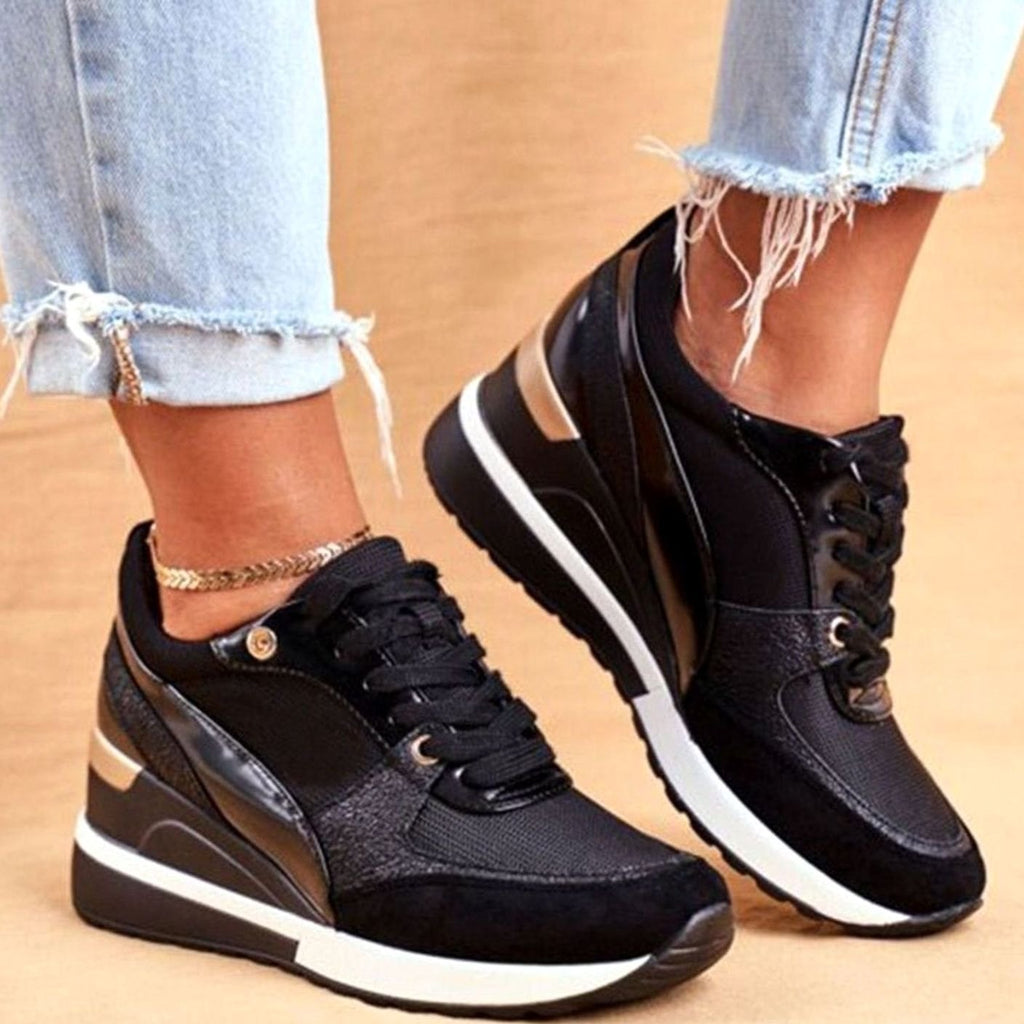 Women's Metallic Colorblock Lace-Up Wedge Trendy Sneakers