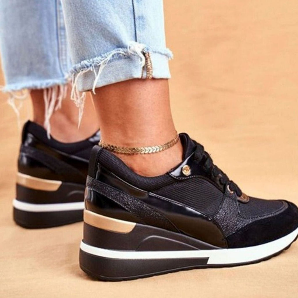 Women's Metallic Colorblock Lace-Up Wedge Trendy Sneakers