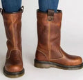 Women's Mid-Calf Pull-On Lined Leather Boots Round Toe - Brown