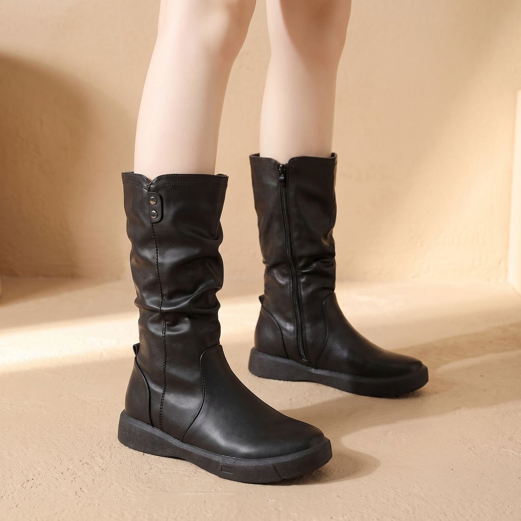 Women's Mid-Calf Slouch Faux Leather Side-Zip Boots