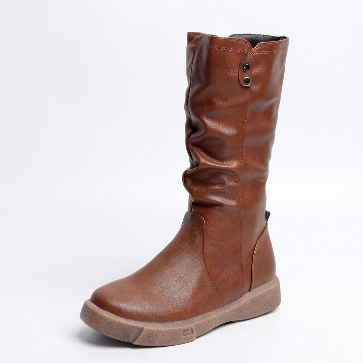 Women's Mid-Calf Slouch Faux Leather Side-Zip Boots