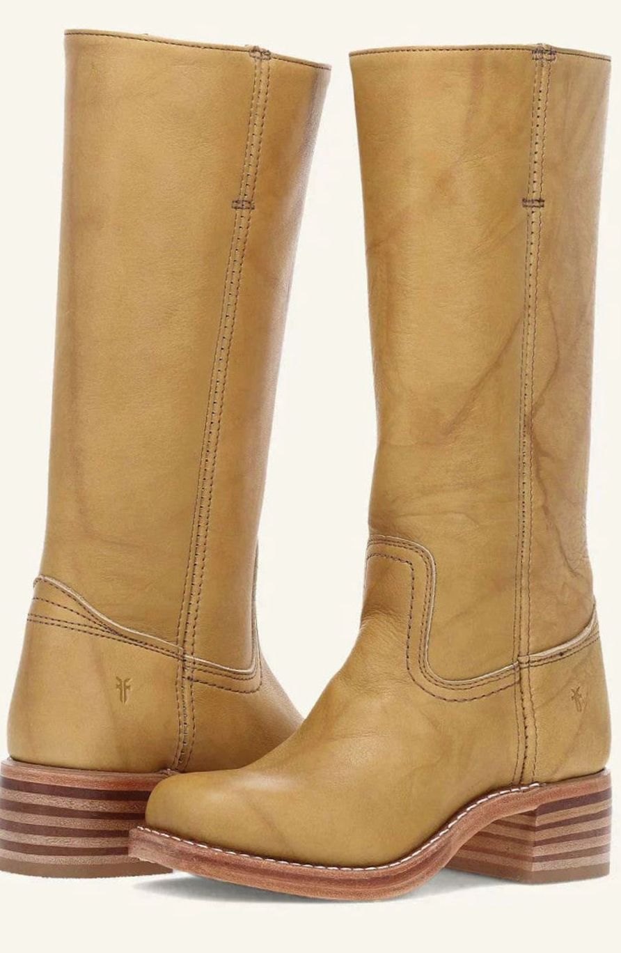 Women's Mid-Calf Stacked-Heel Slip-On Western Boots - Yellow